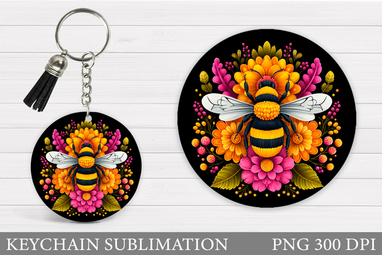 Bee Keychain Design. Bee Flowers Sublimation example image 1