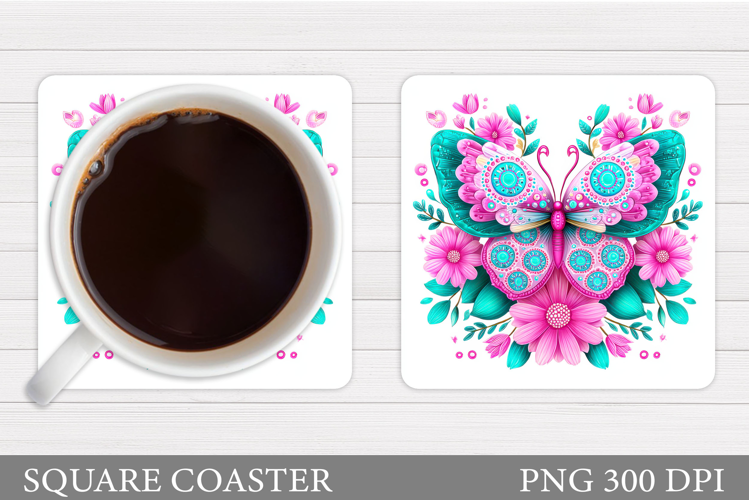 Butterfly Coaster Sublimation. Butterfly Flowers Coaster