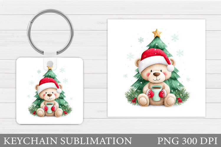 Christmas Bear Keychain. Cute Winter Bear Keychain example image 1