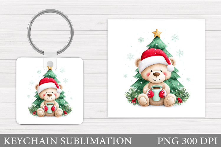 Christmas Bear Keychain. Cute Winter Bear Keychain