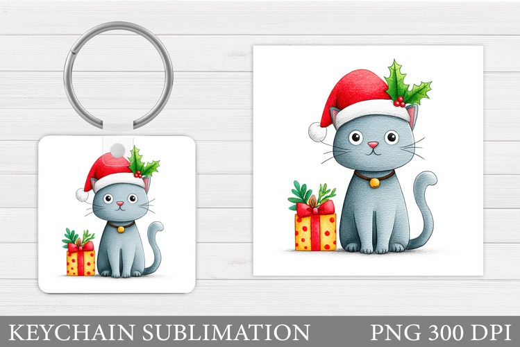 Christmas Cat Keychain. Christmas Keychain Sublimation