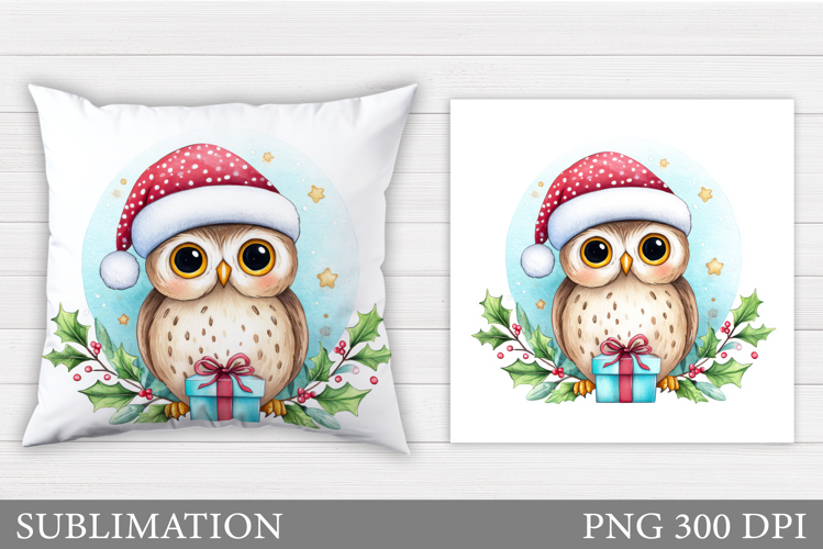 Christmas Owl Pillow Design. Christmas Pillow Sublimation