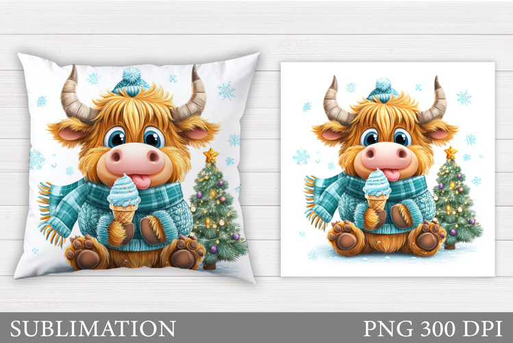 Christmas Cow Pillow Sublimation. Christmas Pillow Design