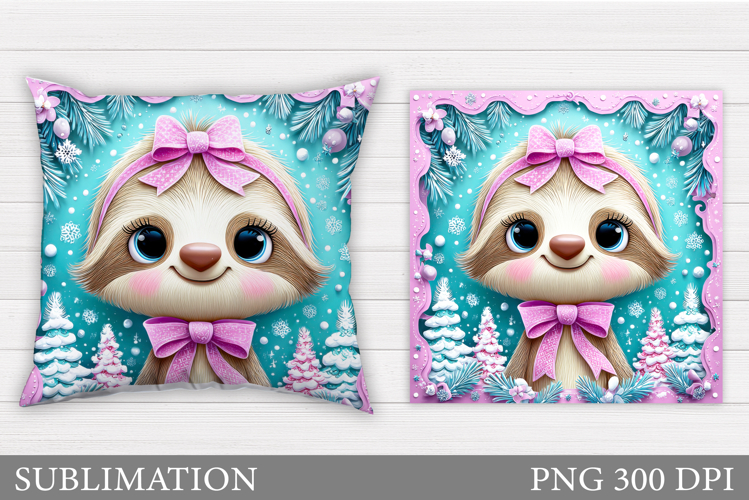Christmas Sloth Pillow Design. Christmas Pillow Sublimation