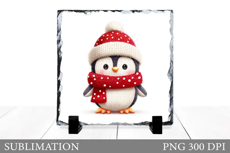Christmas Penguin Slate Design. Cute Penguin Sublimation