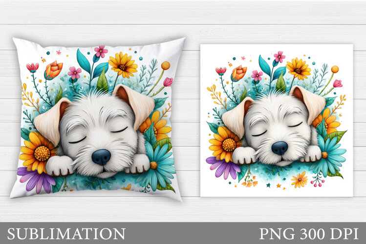 Cute Dog Pillow Design. Cute Dog Sublimation example image 1