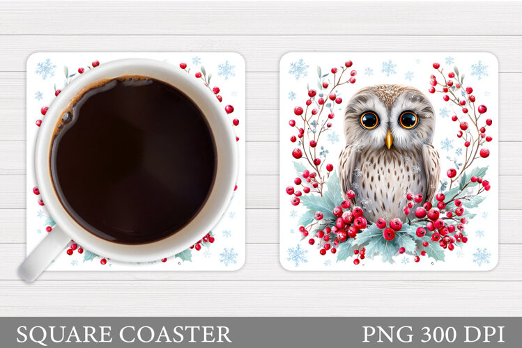 Christmas Owl Coaster Design. Christmas Coaster Sublimation example image 1