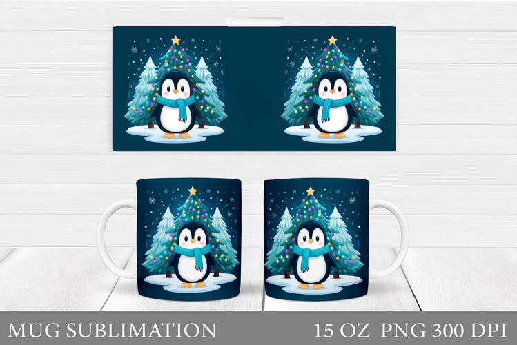 Christmas Penguin Mug Sublimation. Christmas Mug Design
