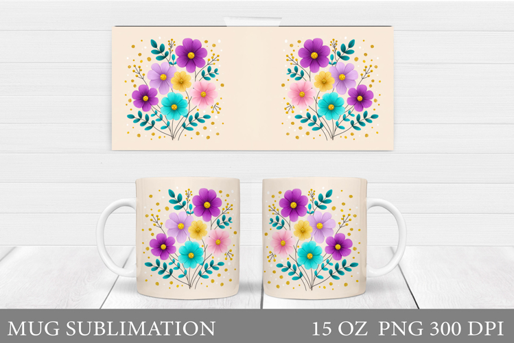 Floral Mug Wrap Design. Flowers Mug Sublimation example image 1