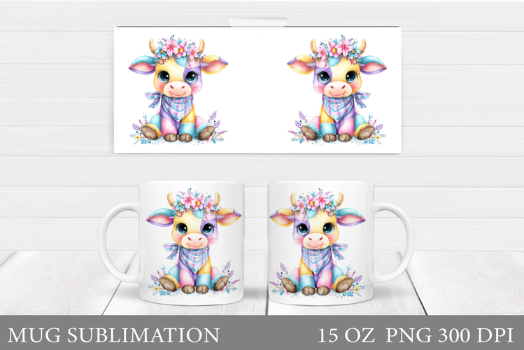Cute Cow Mug Sublimation. Funny Cow Mug Wrap Design