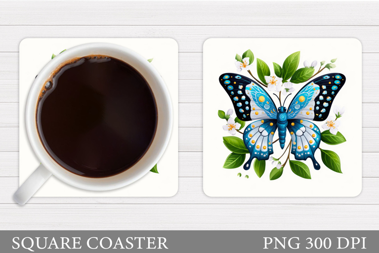 Butterfly Coaster Sublimation. Butterfly Flowers Coaster