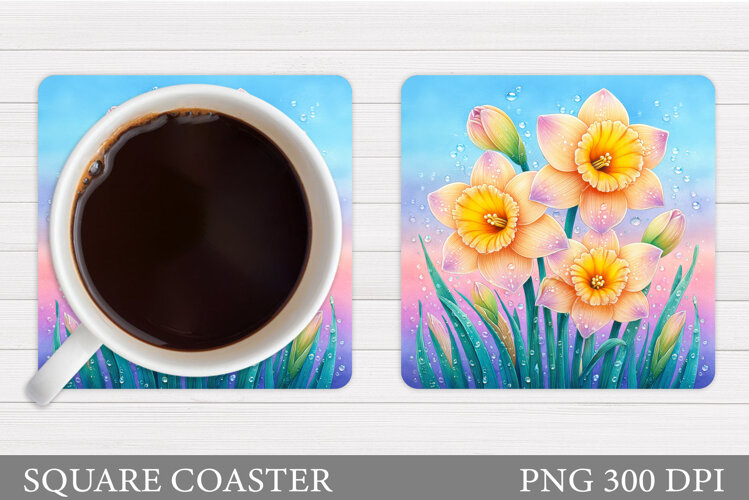 Daffodils Coaster Design. Flowers Coaster Sublimation example image 1
