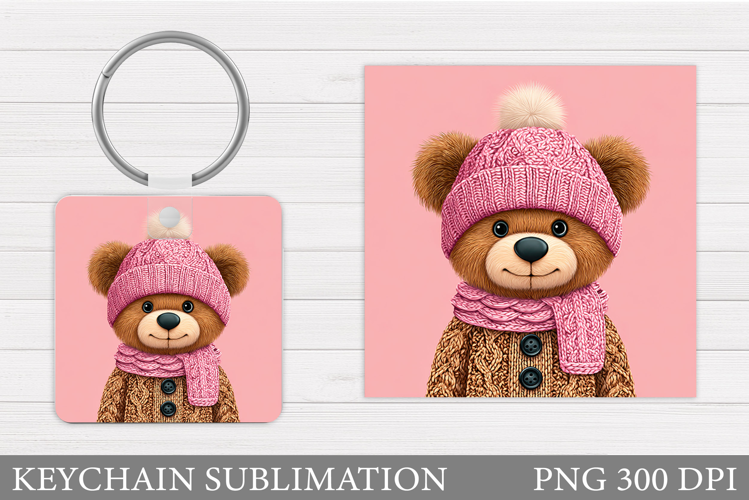 Christmas Bear Keychain. Cute Winter Bear Keychain