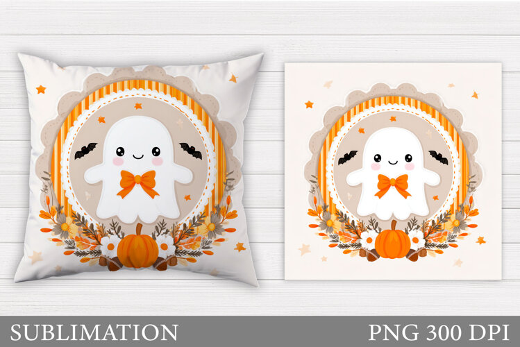 Cute Ghost Pillow Design. Halloween Pillow Sublimation example image 1