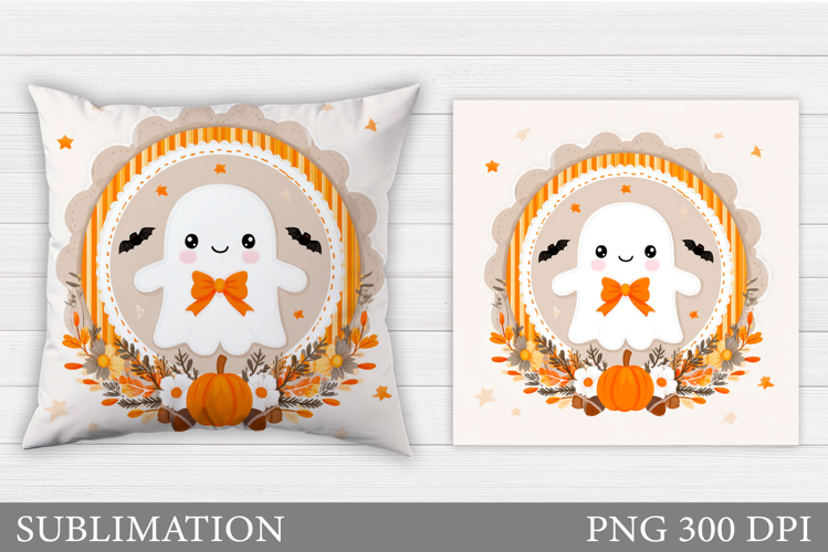 Cute Ghost Pillow Design. Halloween Pillow Sublimation