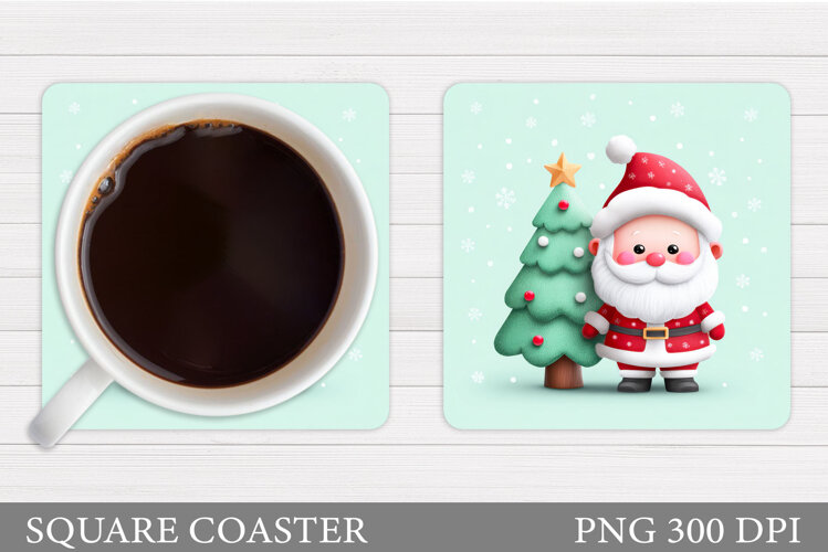 Cute Santa Coaster Sublimation. Santa Claus Coaster Design example image 1