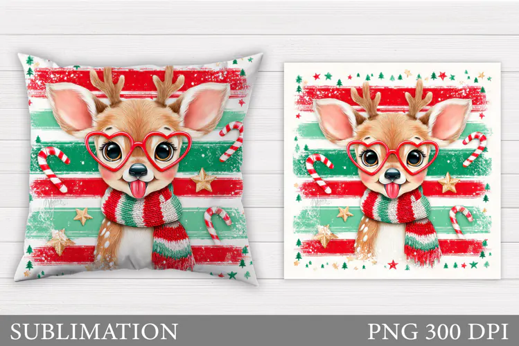Christmas Deer Pillow Design. Christmas Pillow Sublimation