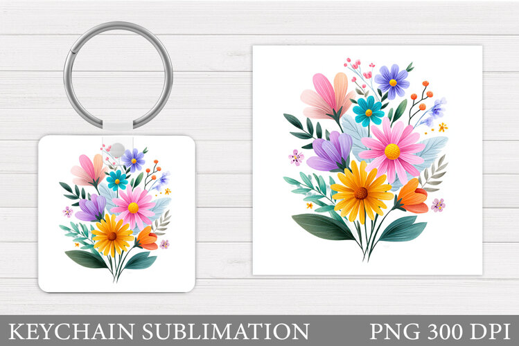 Flowers Keychain Design. Floral Keychain Sublimation example image 1