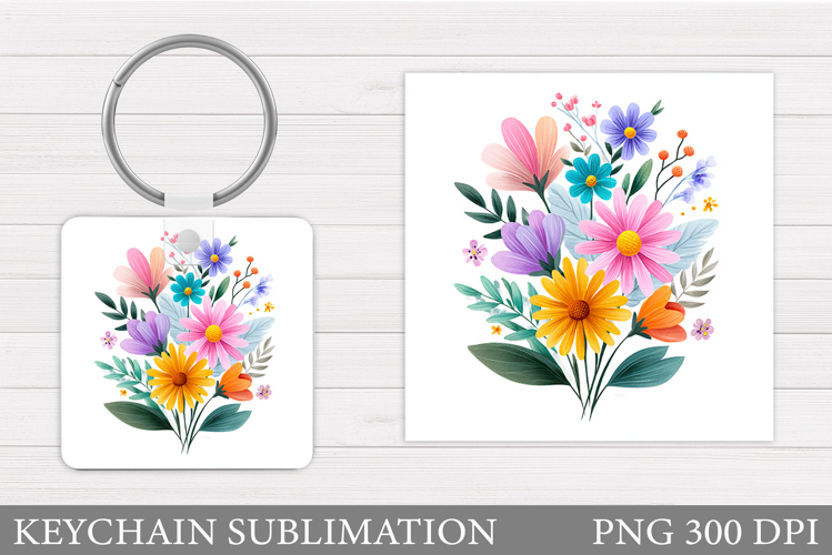 Flowers Keychain Design. Floral Keychain Sublimation