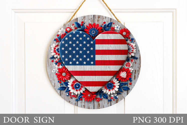 Patriotic Heart Door Sign. Patriotic Door Sign Sublimation example image 1