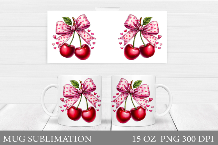 Cherry Mug Sublimation. Valentines Mug Wrap Design