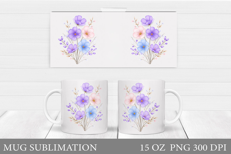 Wildflowers Mug Sublimation. Flowers Mug Wrap Design