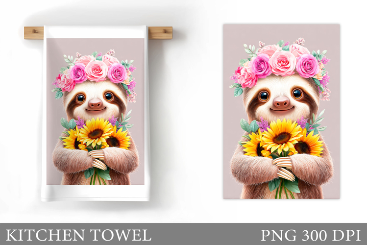 Cute Sloth Kitchen Towel Design. Cute Sloth Sublimation