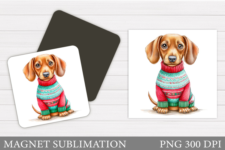Christmas Dachshund Magnet. Christmas Magnet Sublimation