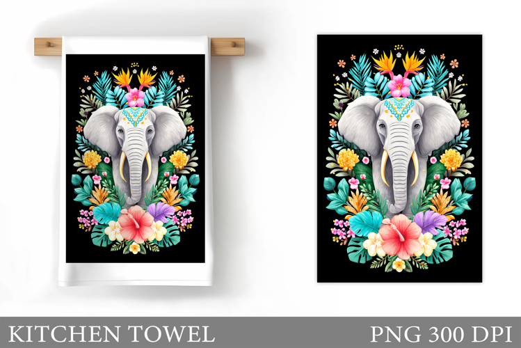 Elephant Kitchen Towel. Elephant Flowers Kitchen Towel