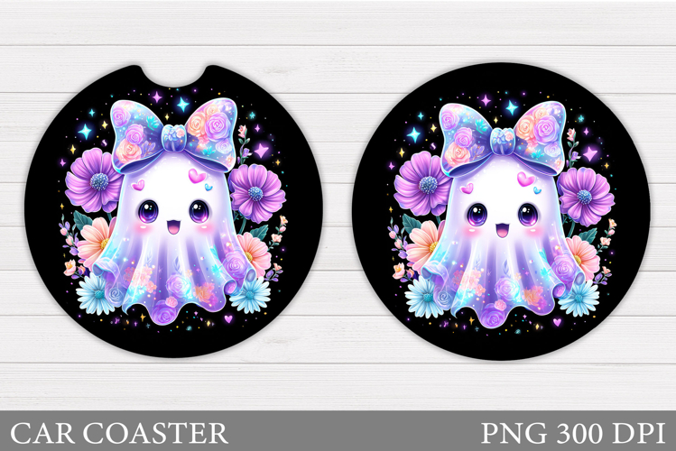 Cute Ghost Car Coaster. Cute Halloween Car Coaster Design