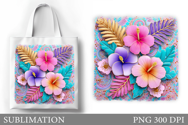Tropical Flowers Tote Bag. Flowers Sublimation