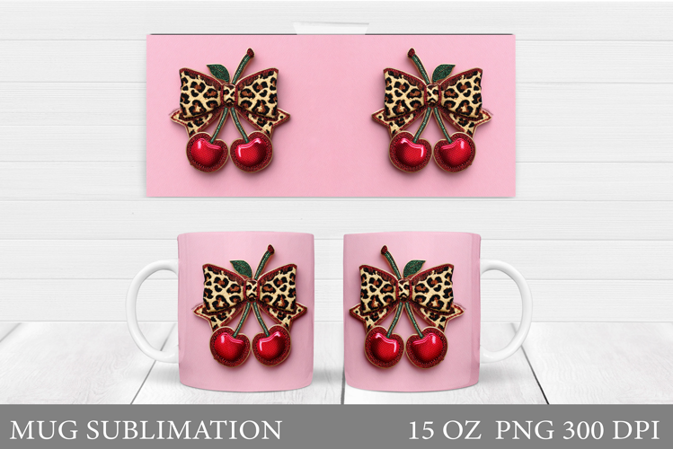 Cherry Mug Sublimation. Berries Mug Wrap Design