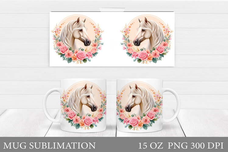 Horse Mug Wrap Sublimation. Horse Flowers Mug Wrap Design example image 1
