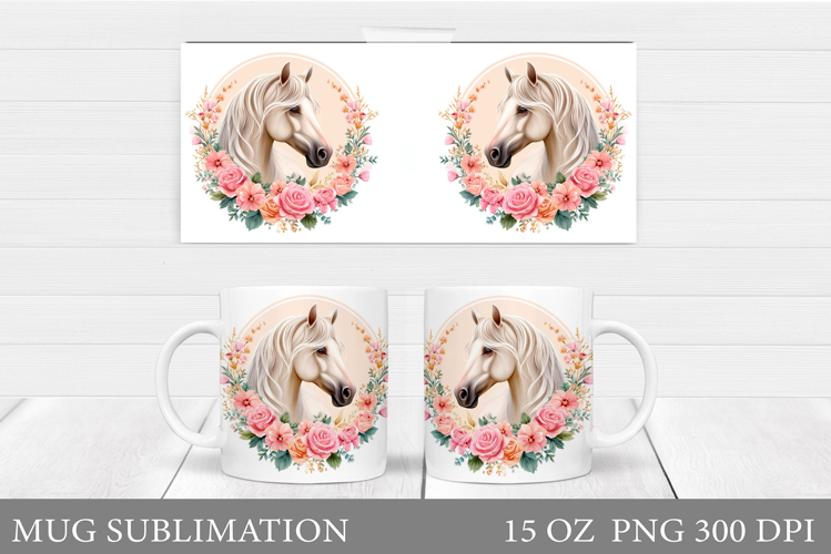 Horse Mug Wrap Sublimation. Horse Flowers Mug Wrap Design
