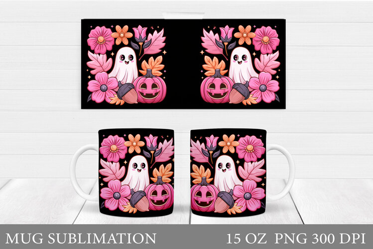 Cute Ghost Mug Sublimation. Halloween Mug Design example image 1