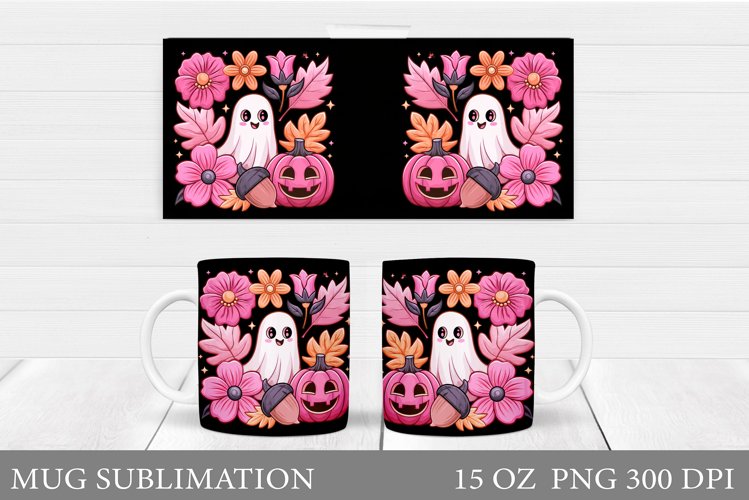 Cute Ghost Mug Sublimation. Halloween Mug Design