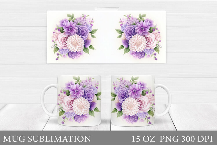 Flowers Mug Sublimation. Floral Mug Wrap Design example image 1