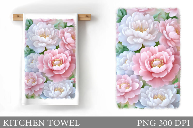 Peony Kitchen Towel Design. Flowers Kitchen Towel example image 1