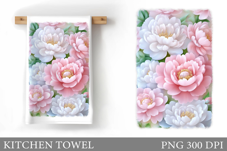 Peony Kitchen Towel Design. Flowers Kitchen Towel