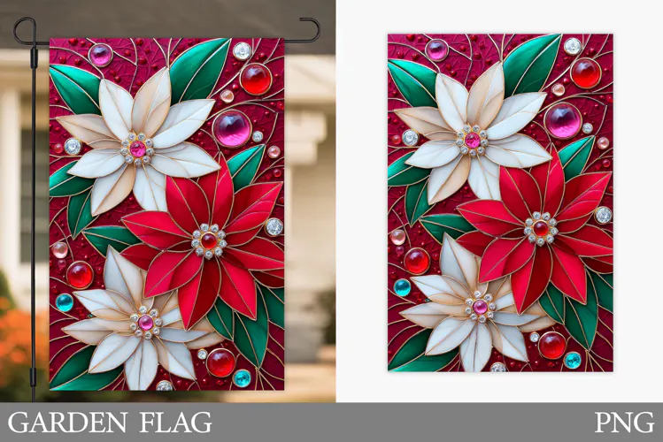 Poinsettia Garden Flag. Christmas Garden Flag Design