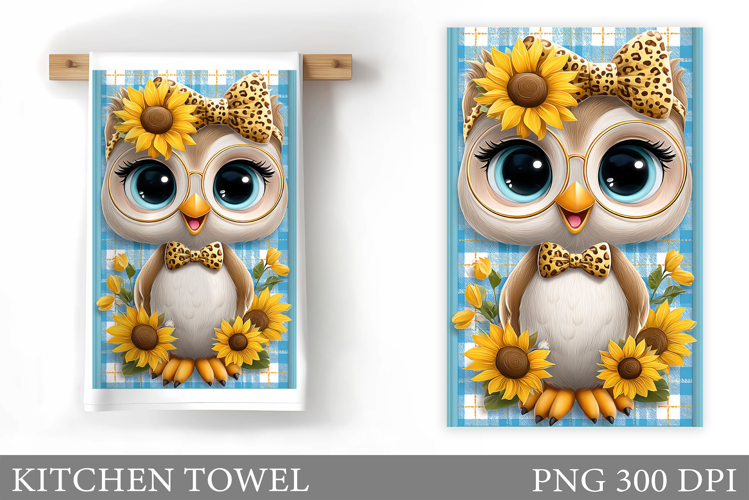 Cute Owl Kitchen Towel Design. Cute Owl Sublimation