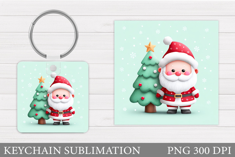Cute Santa Claus Keychain. Christmas Keychain Sublimation