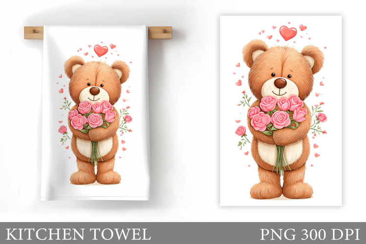 Valentines Bear Kitchen Towel. Valentines Kitchen Towel