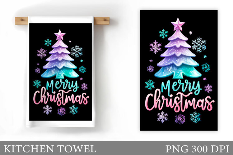 Iridescent Christmas Kitchen Towel. Christmas Sublimation example image 1