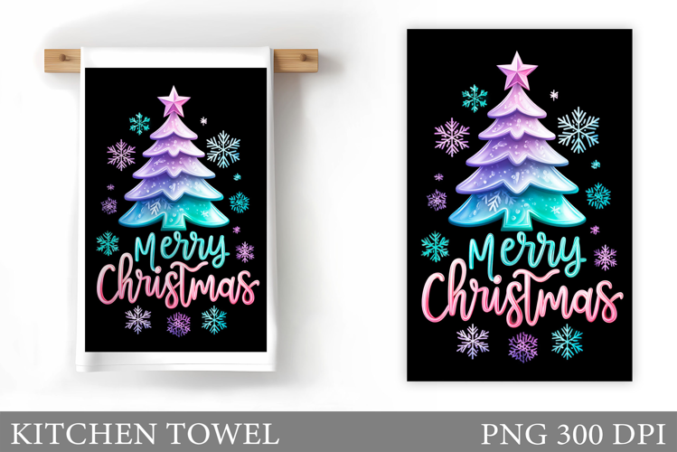 Iridescent Christmas Kitchen Towel. Christmas Sublimation