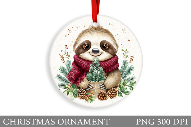 Cute Sloth Christmas Ornament. Christmas Sloth Sublimation