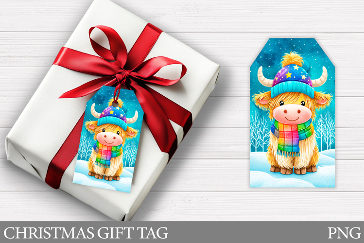 Christmas Cow Gift Tag Printable. Christmas Gift Tag Design