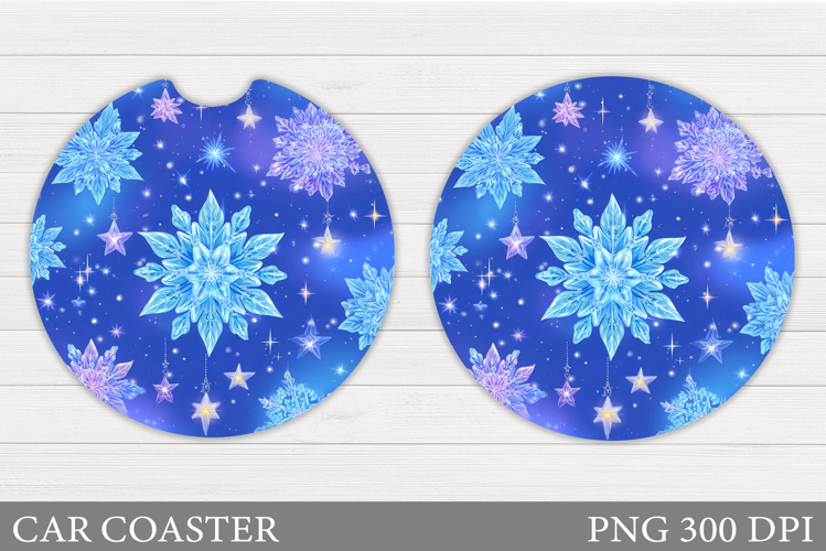 Snowflakes Car Coaster Design. Snowflakes Round Coaster