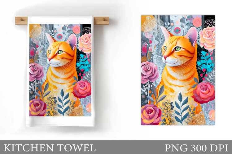 Cat Kitchen Towel Design. Cute Cat Sublimation