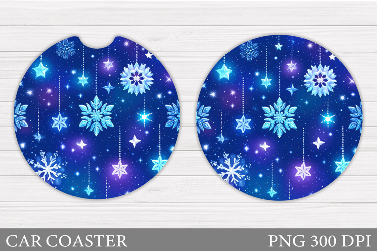 Snowflakes Car Coaster Design. Snowflakes Round Coaster